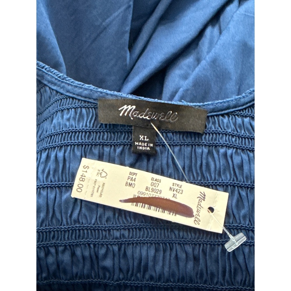 Madewell The Melody Scoopback Smocked Midi Dress Indigo Blue Moon Sleeveless XL - Picture 7 of 7